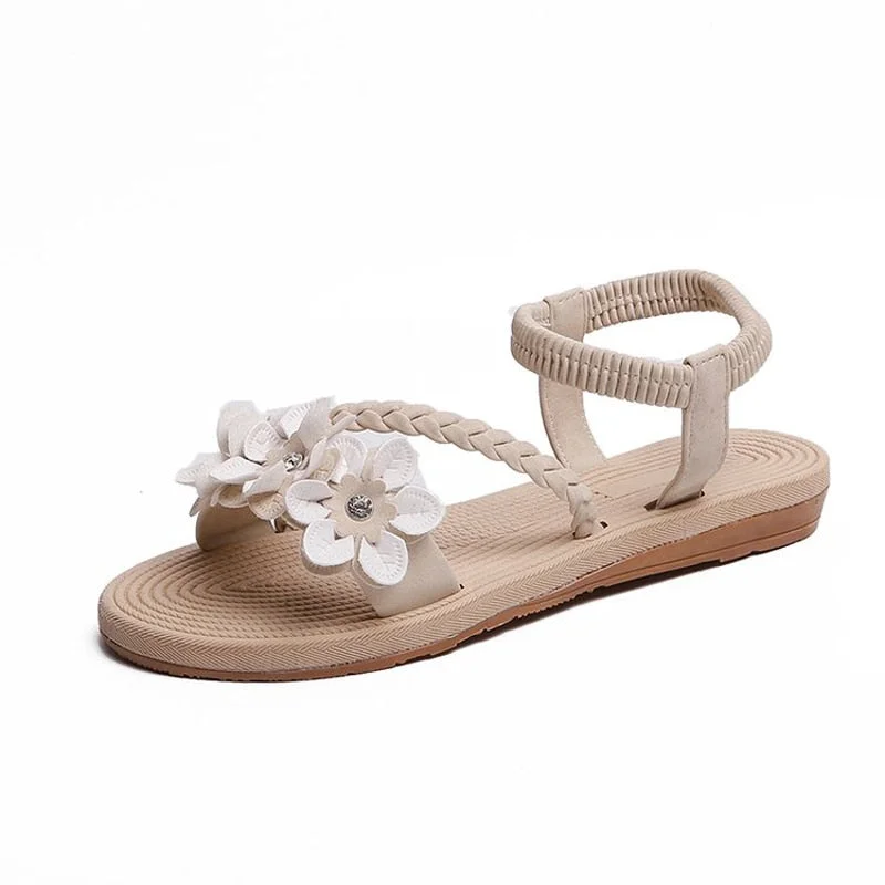 Summer Shoes Woman Sandals Elastic ankle strap Flat Sandalias Mujer 2021 Flowers Gladiator Beach Sandals Ladies Flip Flops