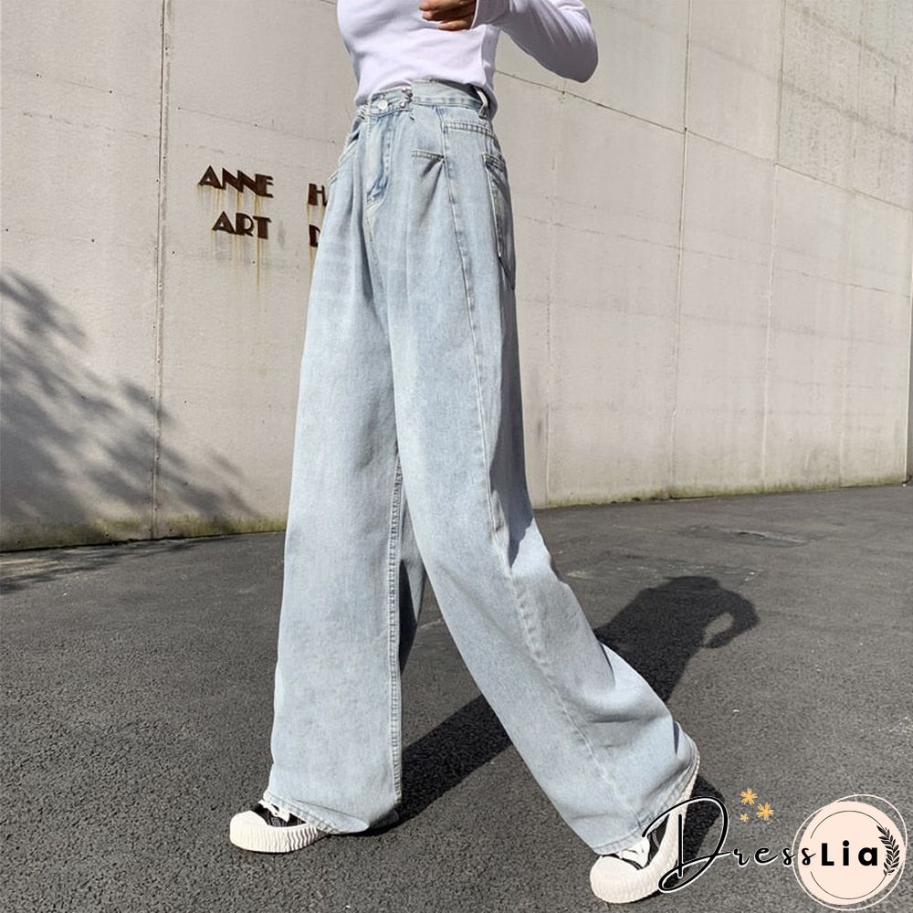Woman Jeans High Waist Clothes Wide Leg Denim Clothing Blue Streetwear Vintage Quality Fashion Harajuku Straight Pants