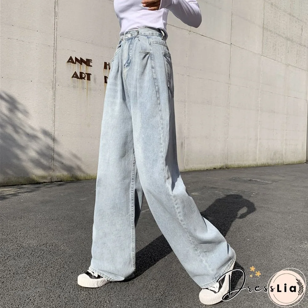 Woman Jeans High Waist Clothes Wide Leg Denim Clothing Blue Streetwear Vintage Quality Fashion Harajuku Straight Pants
