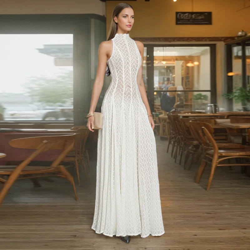 Zingj French Famous Style Sleeveless Dress 2025 New Micro-Bomb Lace Design Slimming Long Dress Dress Women's Clothing