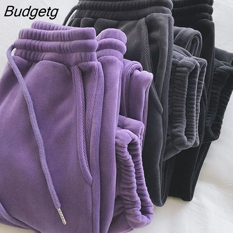 Budgetg Autumn Warm SweatPants Women Loose solid High Waist 3 colors velvet thick Harem Pants comfort Casual sports trousers