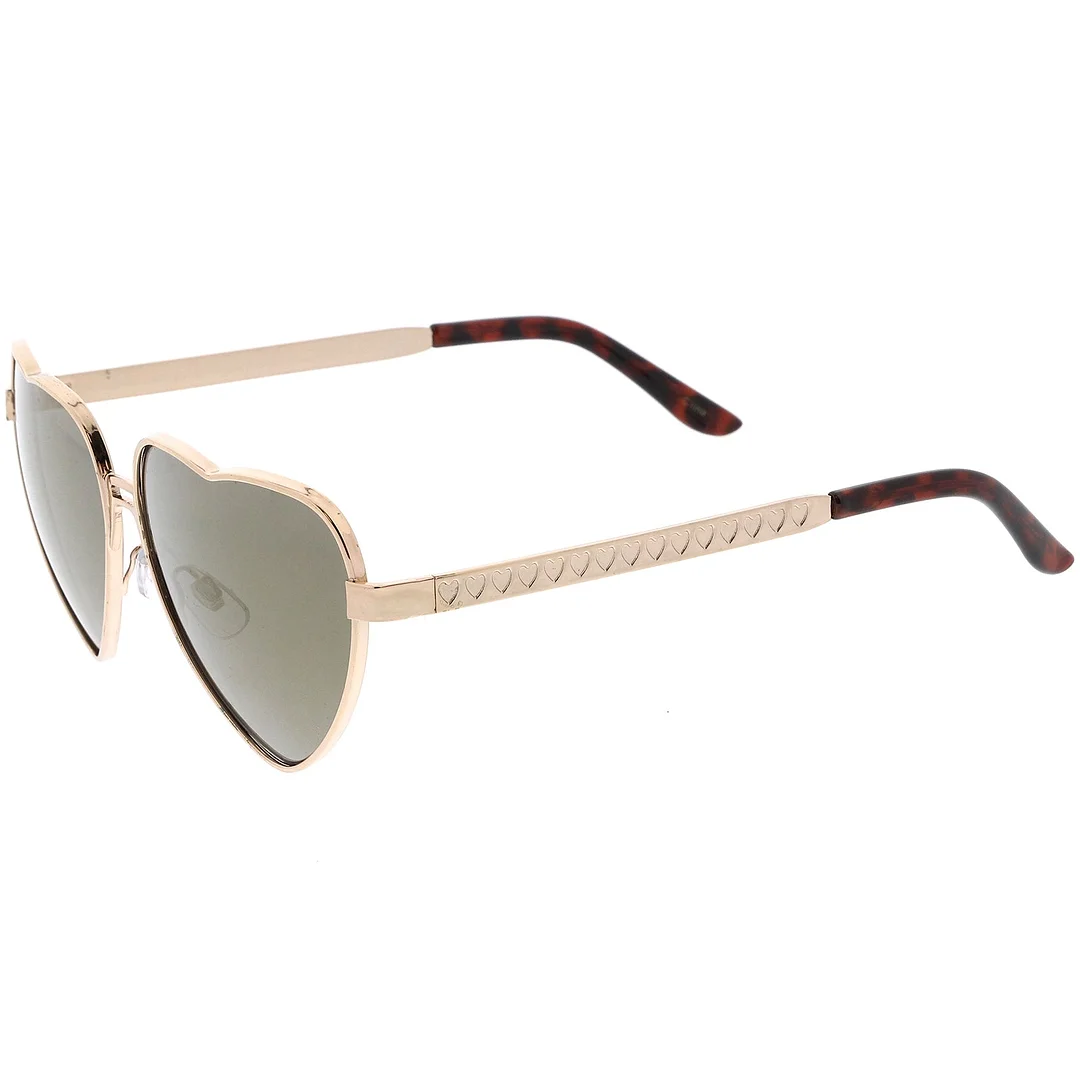 Women's Cute Metal Heart glasses Colored Mirror Lens 60mm