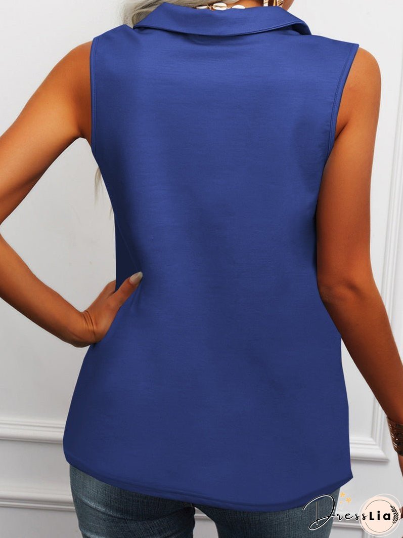 Women's Tank Tops Solid Lapel Zip Sleeveless Tank Top