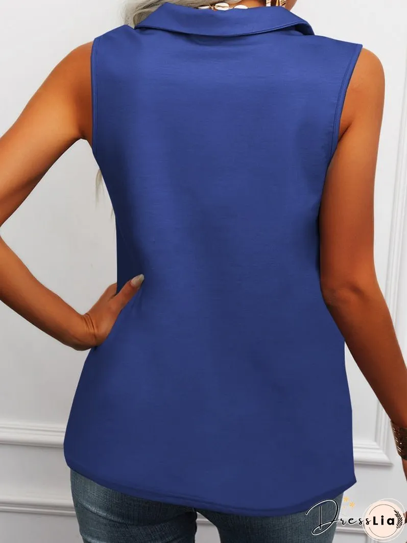 Women's Tank Tops Solid Lapel Zip Sleeveless Tank Top