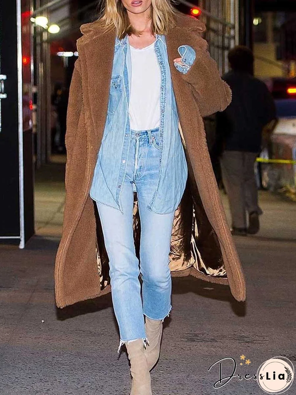 Long Faux Fur Camel Teddy Coat Maxi Jackets