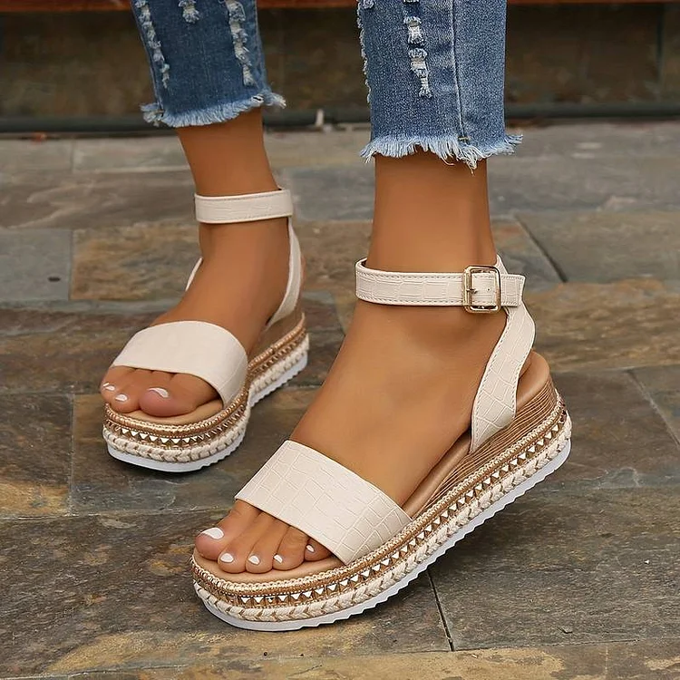 Women's Summer Platform Sandals with Ankle Strap and Textured Sole