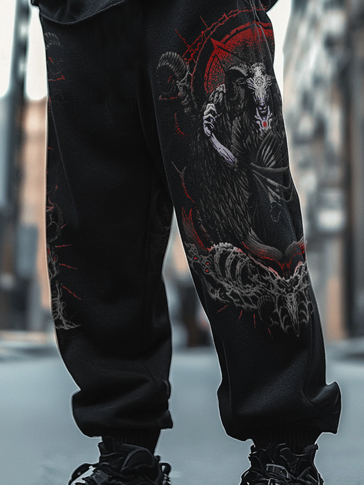 Art Print Track Pants Satanic Dark Goat Skull Unisex Casual Sweatpants / Rvogue / Rvogue