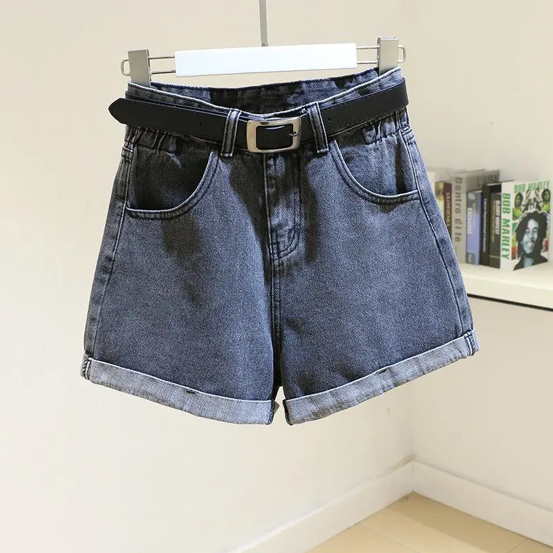 Ailegogo Streetwear High Waist Women Blue Denim Shorts With Belt Summer Casual Female Wide Leg  Size 2xl Jeans Shorts