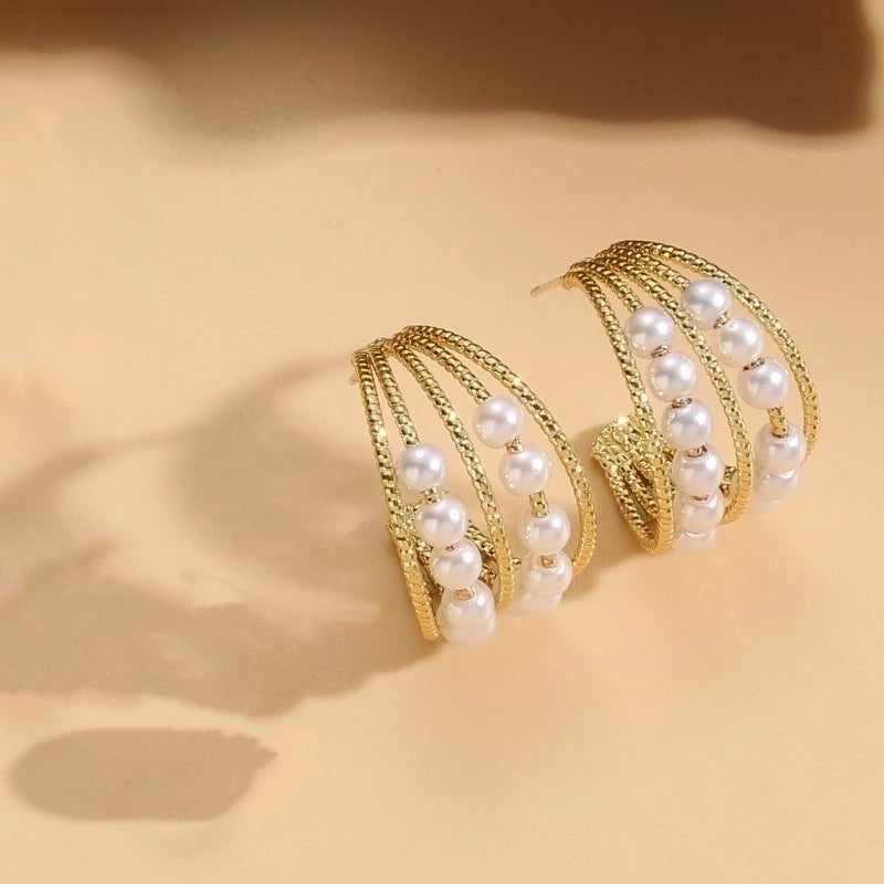 1 Pair Elegant Basic Geometric Plating Inlay 304 Stainless Steel Copper Artificial Pearls Zircon Earrings