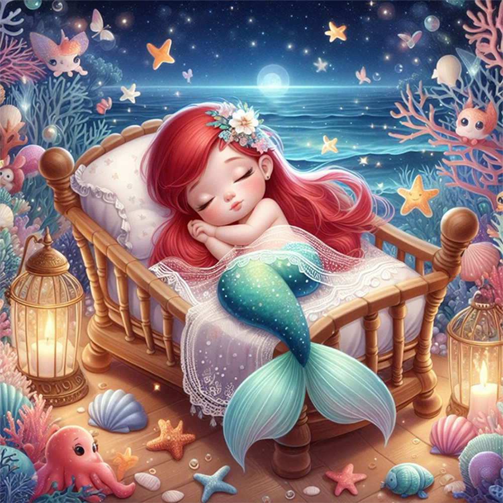 Baby mermaid-Paint by Numbers-16"x16"/40x40cm