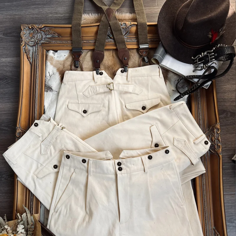 Retro 385g Pure Cotton High Waist Fishtail Straight Cargo Pants