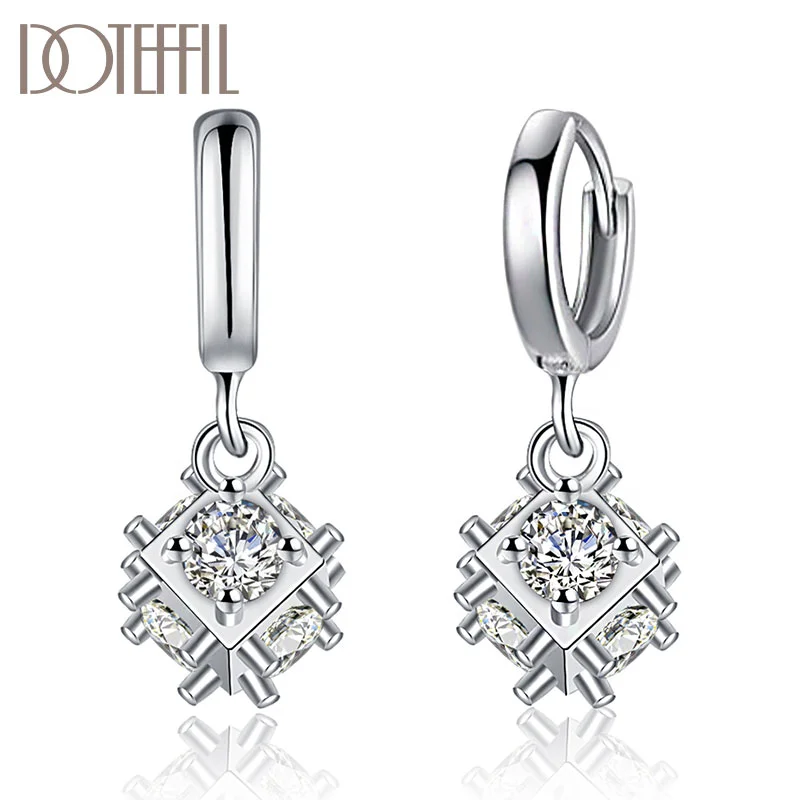 DOTEFFIL 925 Sterling Silver High Quality AAA Zircon Earrings For Women Jewelry