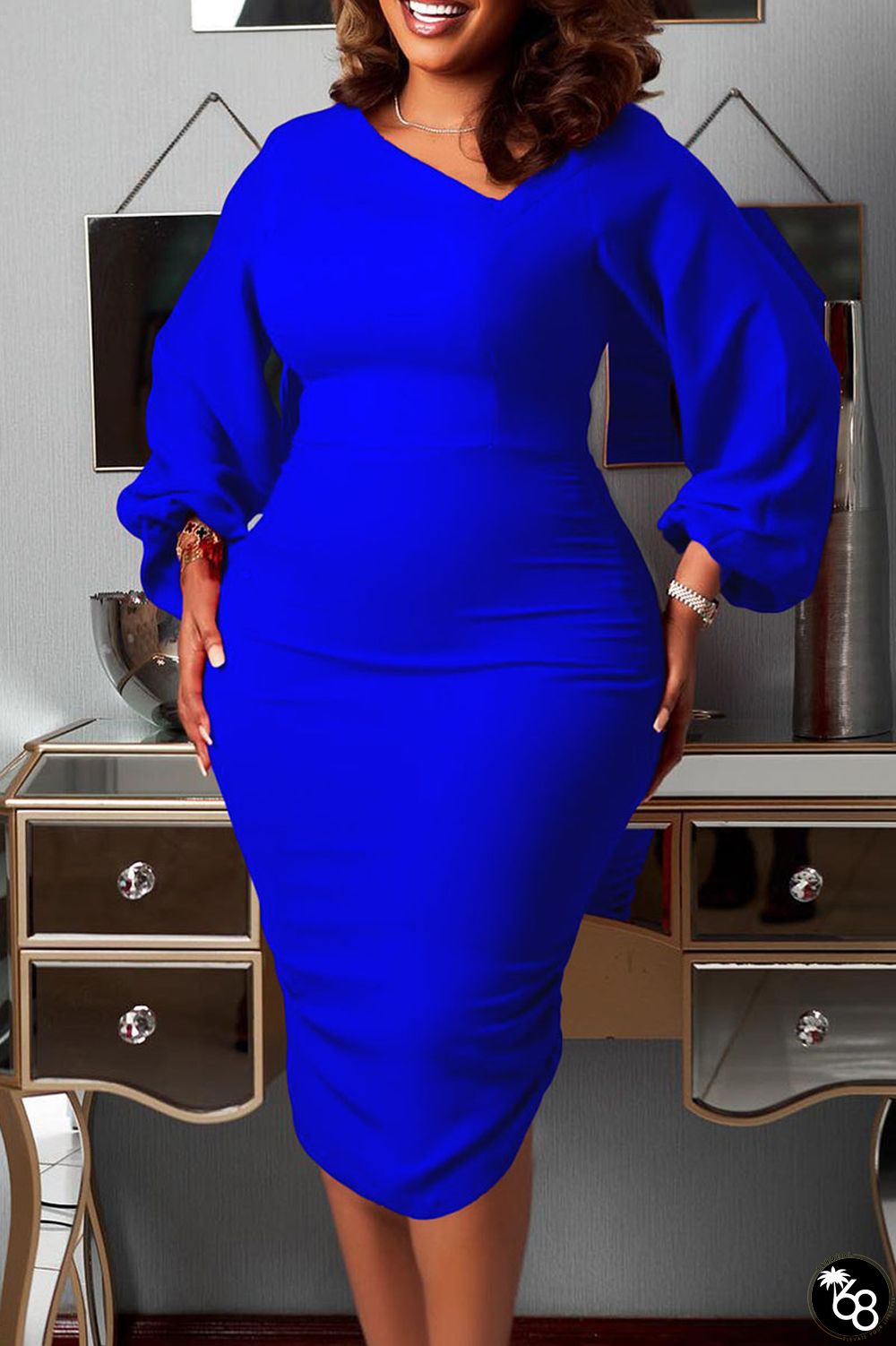 Royal Blue Casual Solid Patchwork Asymmetrical Collar One Step Skirt Dresses | 168DEAL