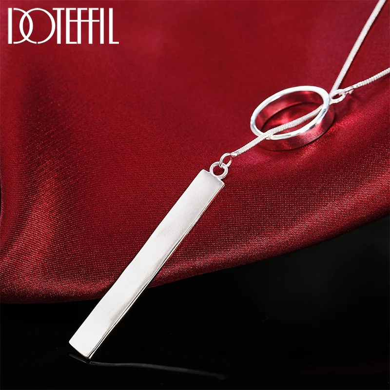 DOTEFFIL 925 Sterling Silver 18 Inch Snake Chain Straight Circle Pendant Necklace For Women Jewelry