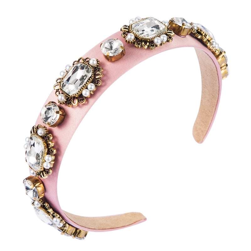 Women’s Casual Elegant Classic Style Color Block Alloy Cloth Inlay Rhinestones Glass Hair Band