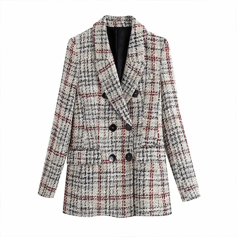 Women's Blazers Vintage Jackets Plaid Coats Office Formal Ladies Tweed Blazer Autumn Long Sleeves Outwear 2020 ZA Elegant Top