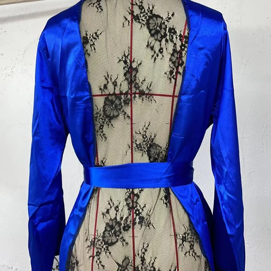 Churchf Spring And Summer Sexy Simulation Silk Robe Casual Thin Home Clothes Pajamas Lace Loose Cardigan With Bathrobe