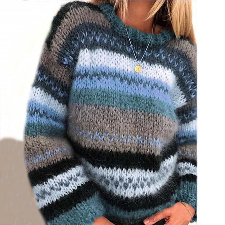 Vintage Rainbow Jacquard Long Sleeve Sweater