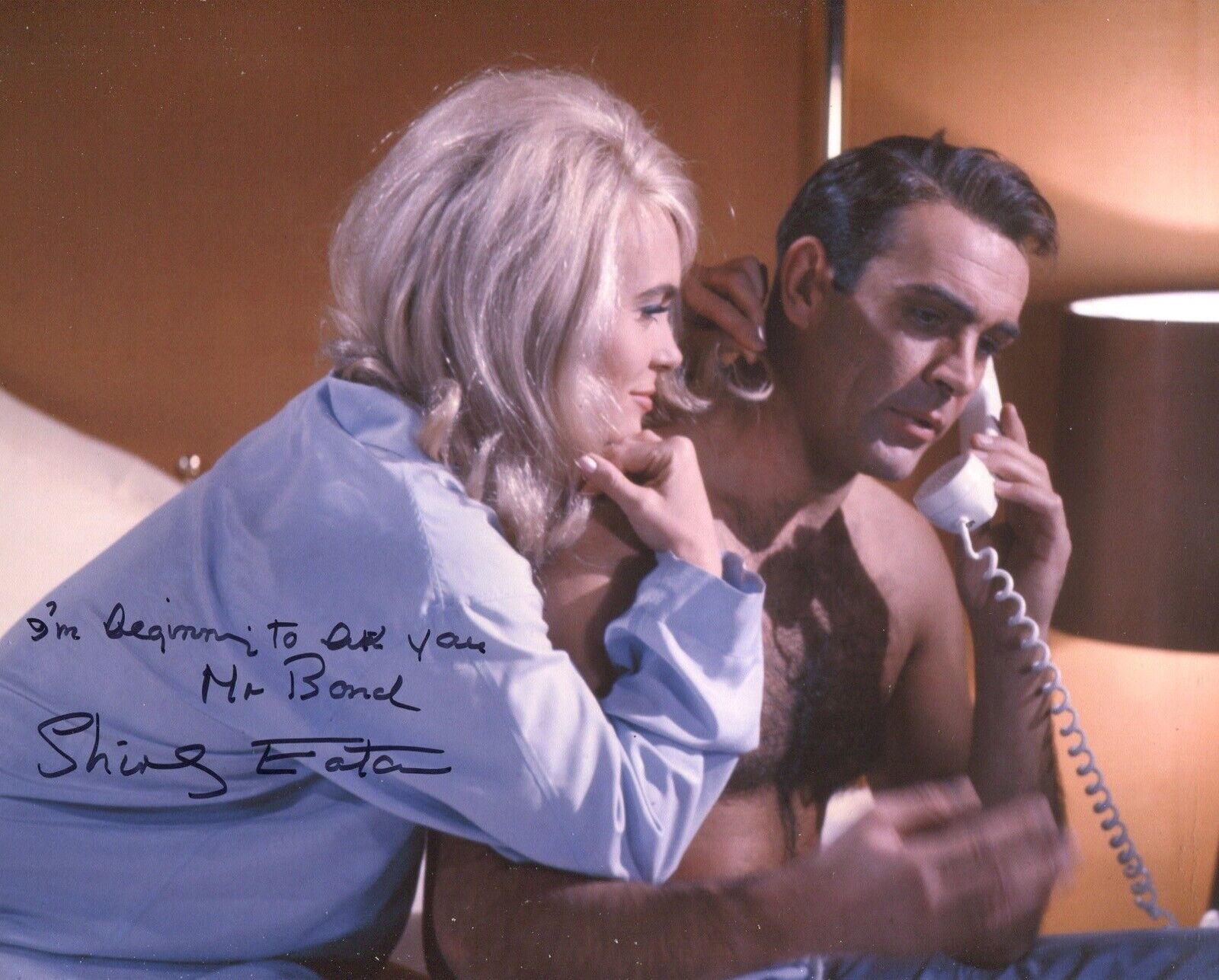 007 Bond girl Shirley Eaton SPECIAL SIGNED QUOTE Goldfinger Photo Poster painting IMAGE No4