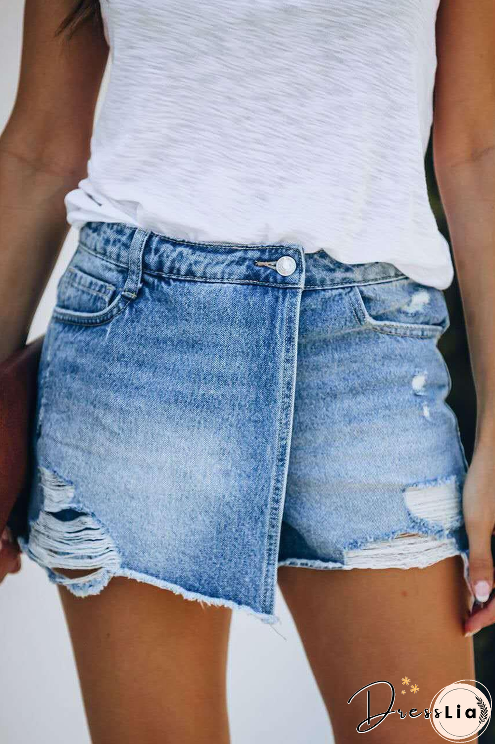 Denim Distressed Mid Wash Casual Shorts