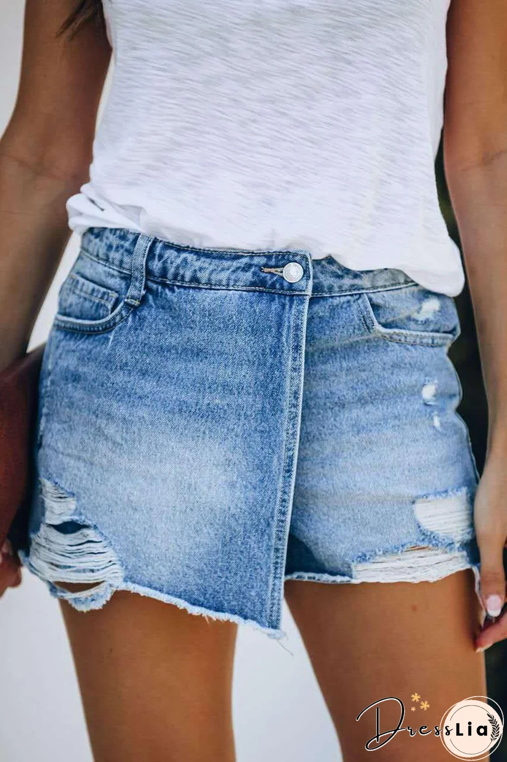 Denim Distressed Mid Wash Casual Shorts