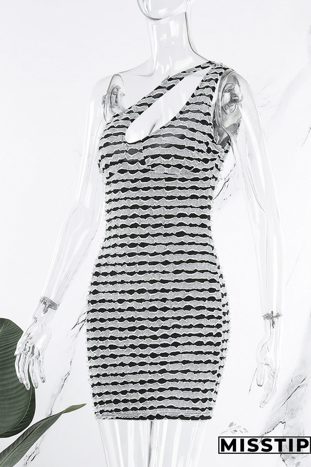 Earth Yellow Sexy Striped Patchwork Backless Oblique Collar Dresses