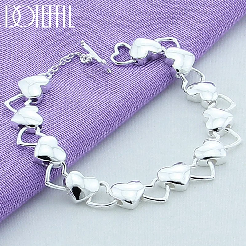 DOTEFFIL 925 Sterling Silver Solid Hollow Full Heart Bracelet For Woman Jewelry