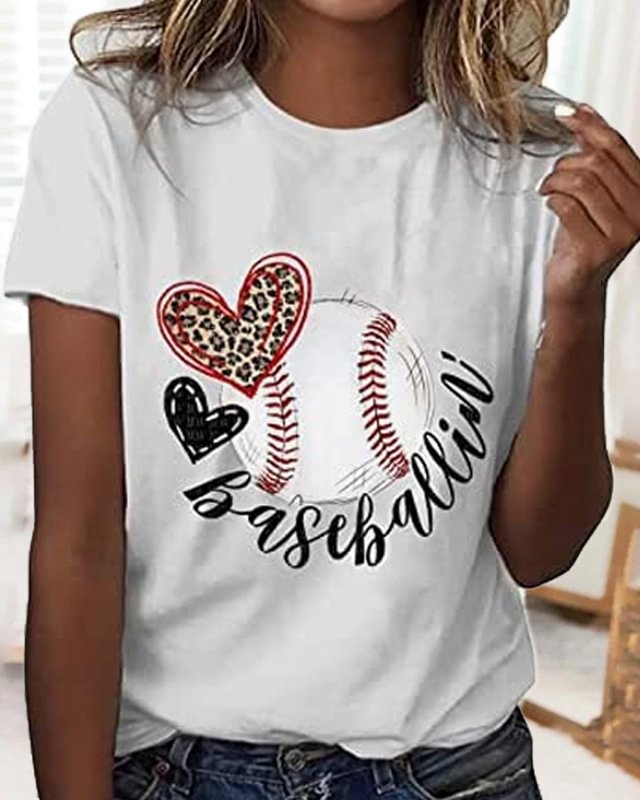 White O Neck Baseball Short Sleeve