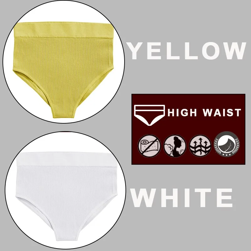 FINETOO 2PCS/Set Sexy Women Panties Underwear 10 Solid Colors Underpants For Girls High Waist Bodyshaper Briefs Seamless Pantys