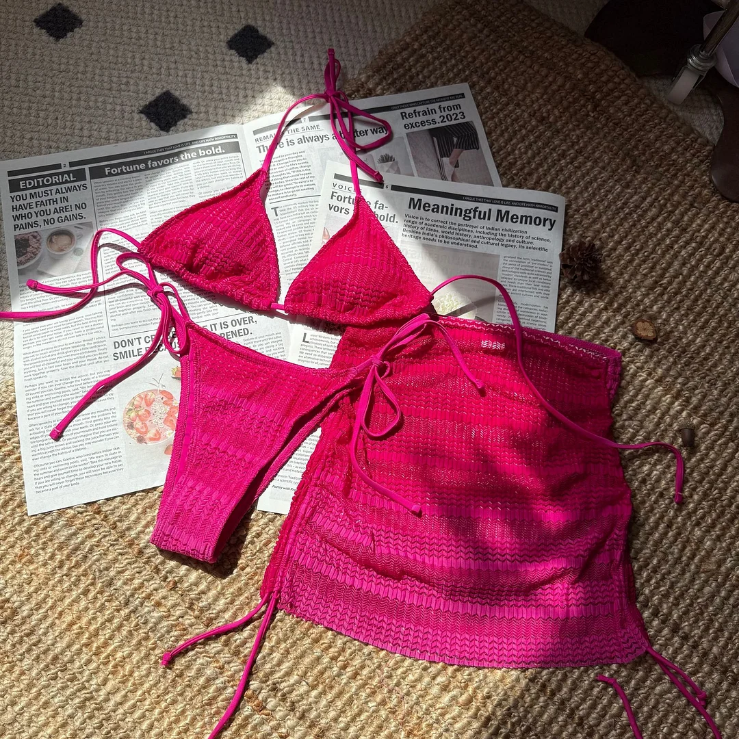 Zingj 2025 New Gradient Mesh Three-Piece Beach Short Skirt Sexy Bikini
