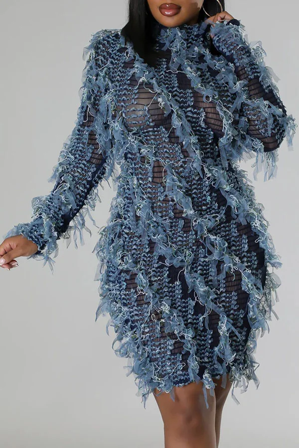 Strap Shirred Tassel Whimsical See-Through Mini Dress