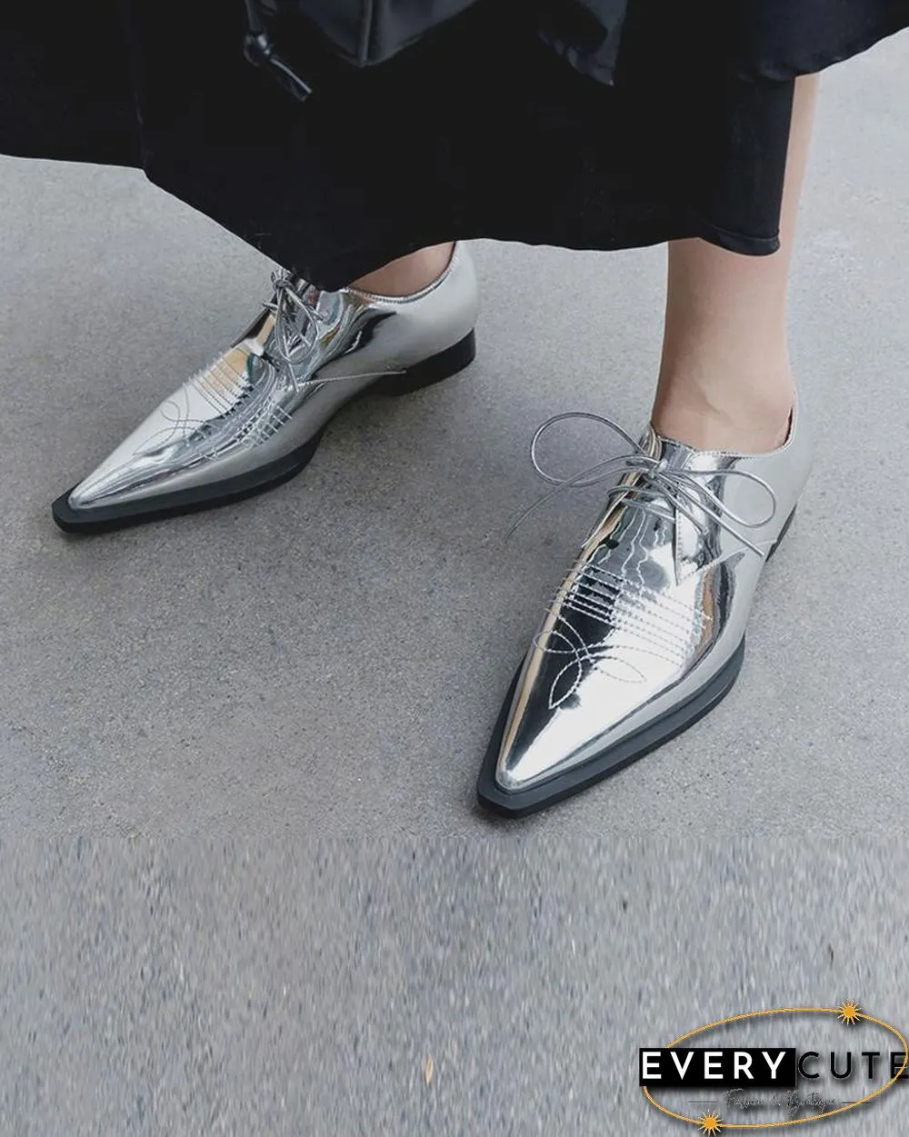 Metallic Pointed Toe Oxfords