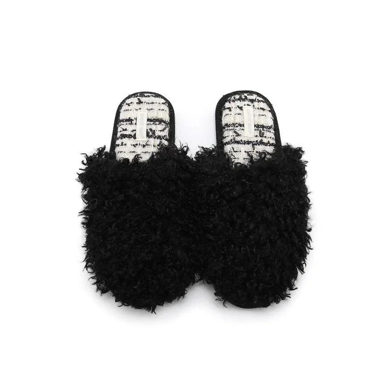 2020 New Home Slippers Furry Slides for Woman Footwear Curly Hairy Women Wool Fluffy Slippers Female Mules Fur Flip Flops