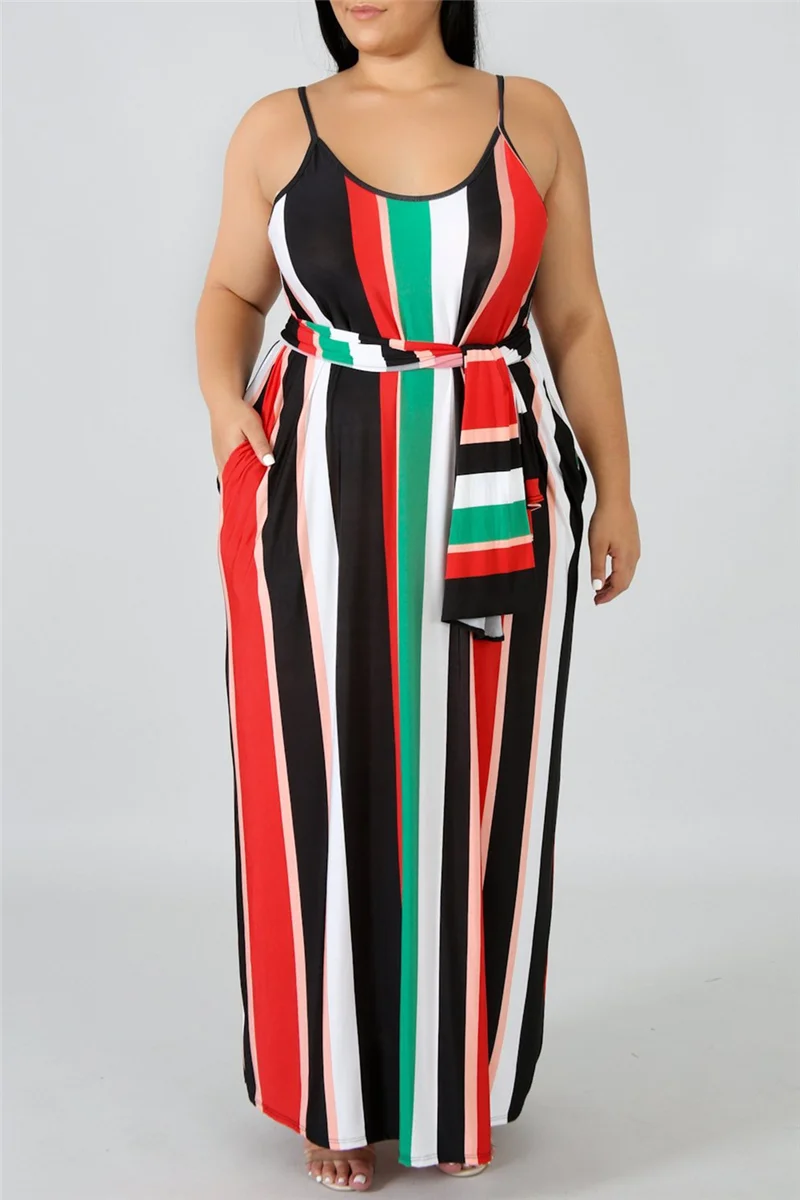 Red Green Sexy Casual Print Basic O Neck Loose Sling Dress | EGEMISS