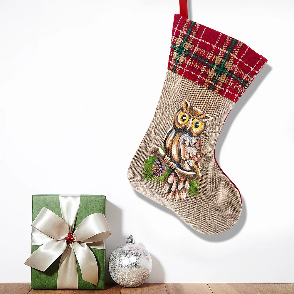 DIY Owl Christmas Socks Decor DIY Diamond Art Kits for Family Party Decoration(20*35cm)
