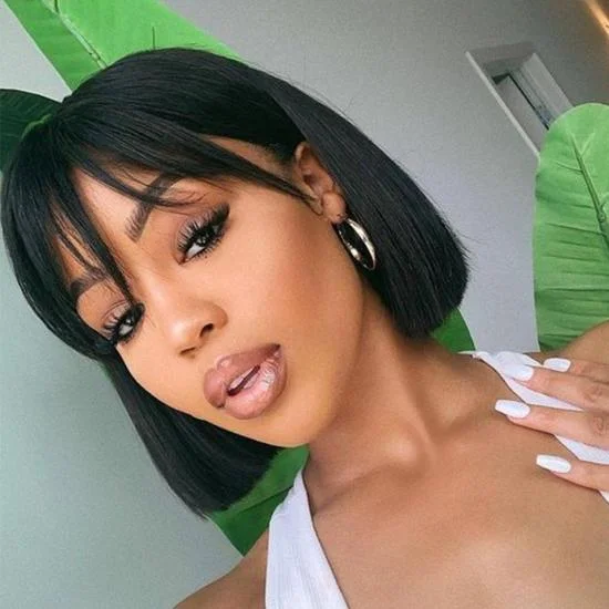 YVONNE Machine Made Wigs Short Bob with Bangs High Quality Human Hair Wigs 8inch-14inch Available