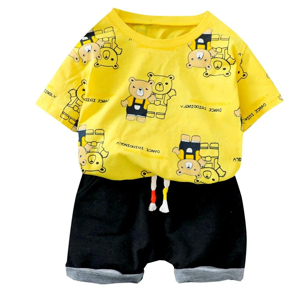 Cartoon Toddler Baby Boys Summer Clothes Printed Bear O-neck Shirt Shorts 2 Pieces Children Outfits Short Sleeve Newborn Costume