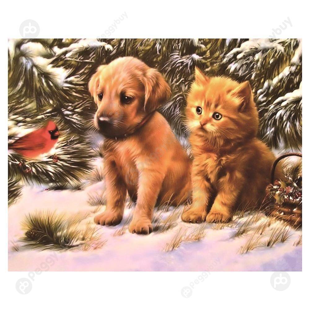 

30*25CM Special Shaped Diamond Painting-Cute Dog Cats, 501 Original