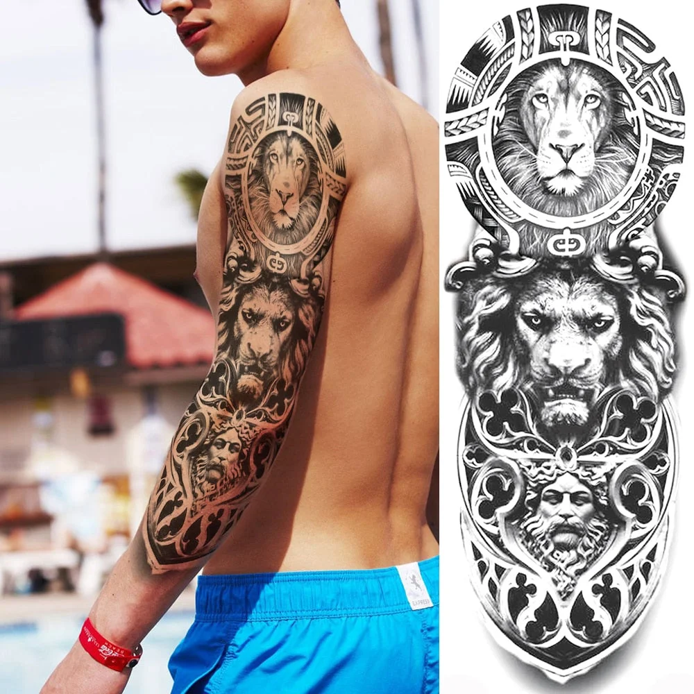 Body Art Full Arm Leg Sleeve Tatoo Big Animal Tiger Lion Temporary Tattoos For Men Women Water Transfer Fake Tattoo Stickers