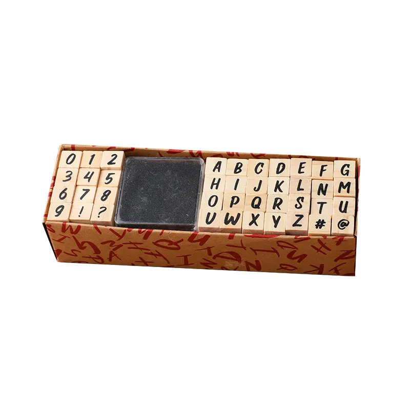 木製スタンプセット - ヴィンテージ文字数字月記号