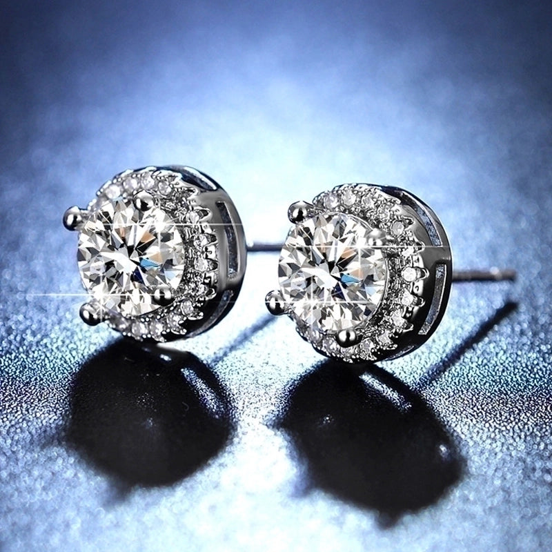 1 Pair 925 Sterling Silver Moissanite Round Ear Studs