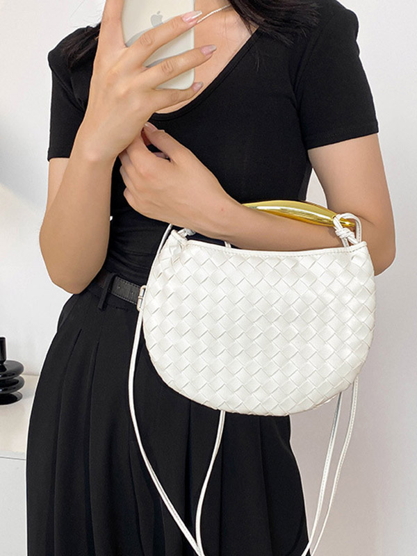 Woven Shiny Geometric Handbags Crossbody Bags WHITE-One_size