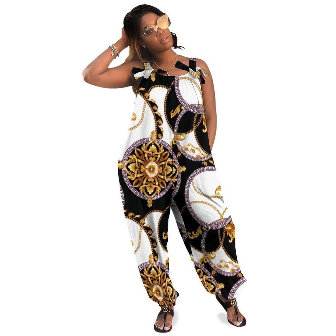 Baroque Gold And White Italian Style Boho Vintage Loose Overall Corset Jumpsuit Without Top