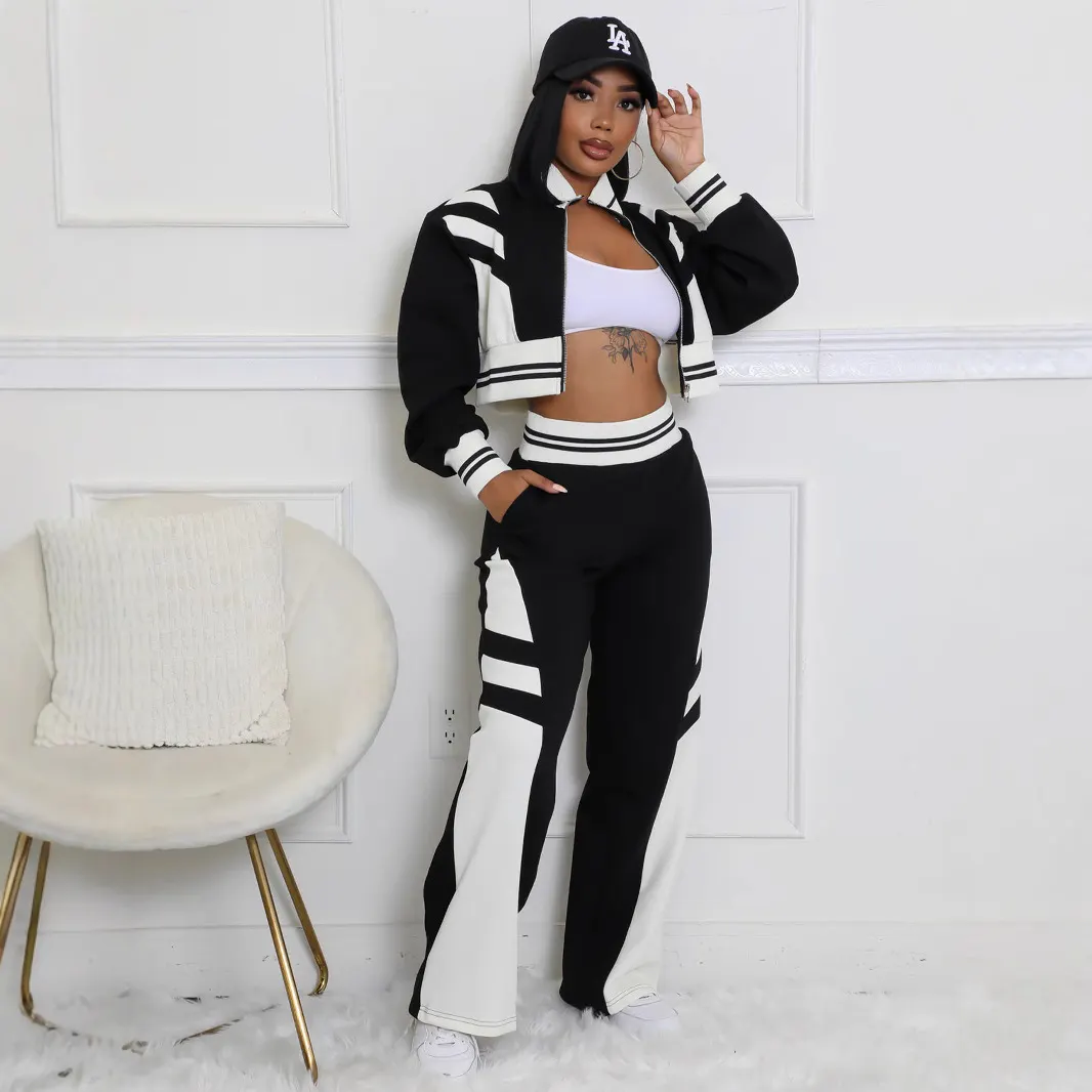 Women's Color Block Striped Tracksuit Set