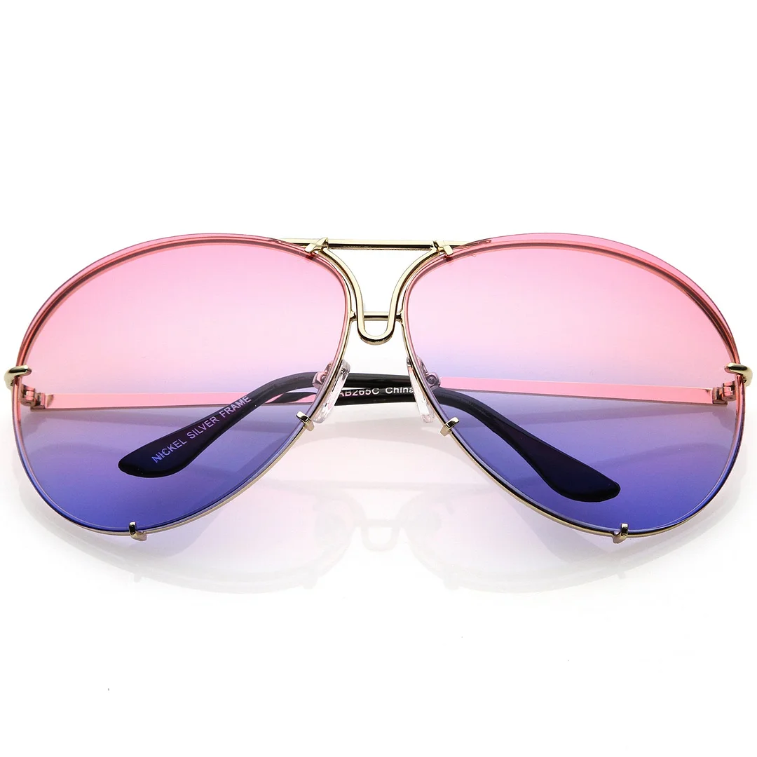 Oversize Aviator glasses Slim Metal Arms Color Tinted Gradient Lens 68mm