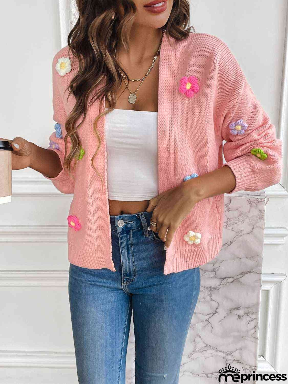Floral Long Sleeve Open Front Cardigan