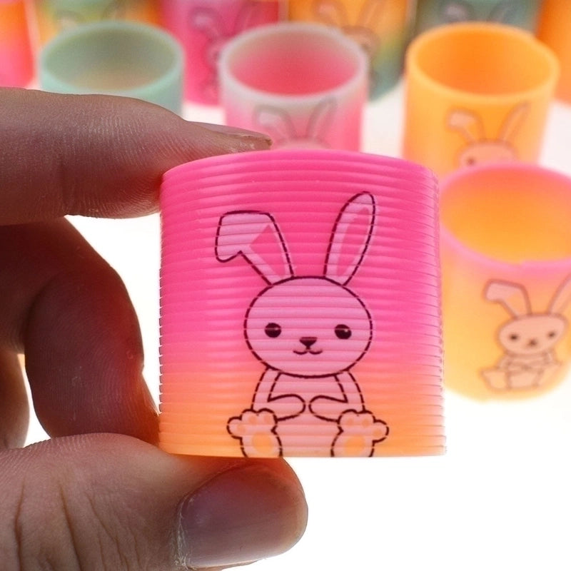 12 Pieces Cute 3. 5cm Children’s Colorful Spring Coil Little White Rabbit Rainbow Elastic Force Circle Toy