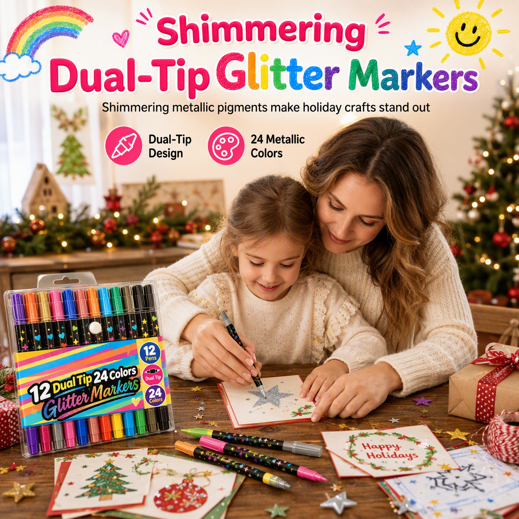 Shimmering dual-tip glitter markers for crafts