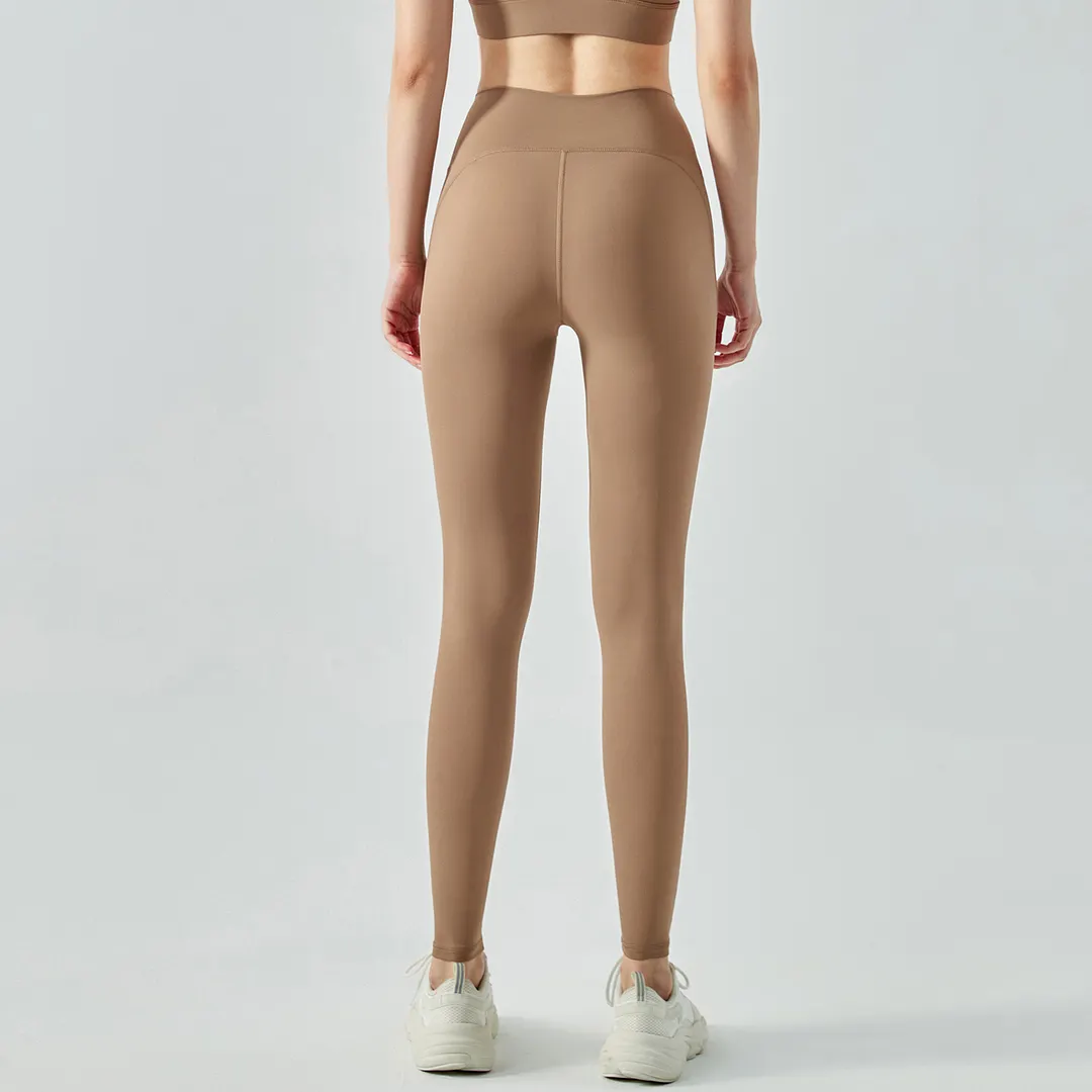 Buy different colors and types of anti-roll widened high waist butt lifting sustainable sports yoga leggings on Hergymclothing Cocoa