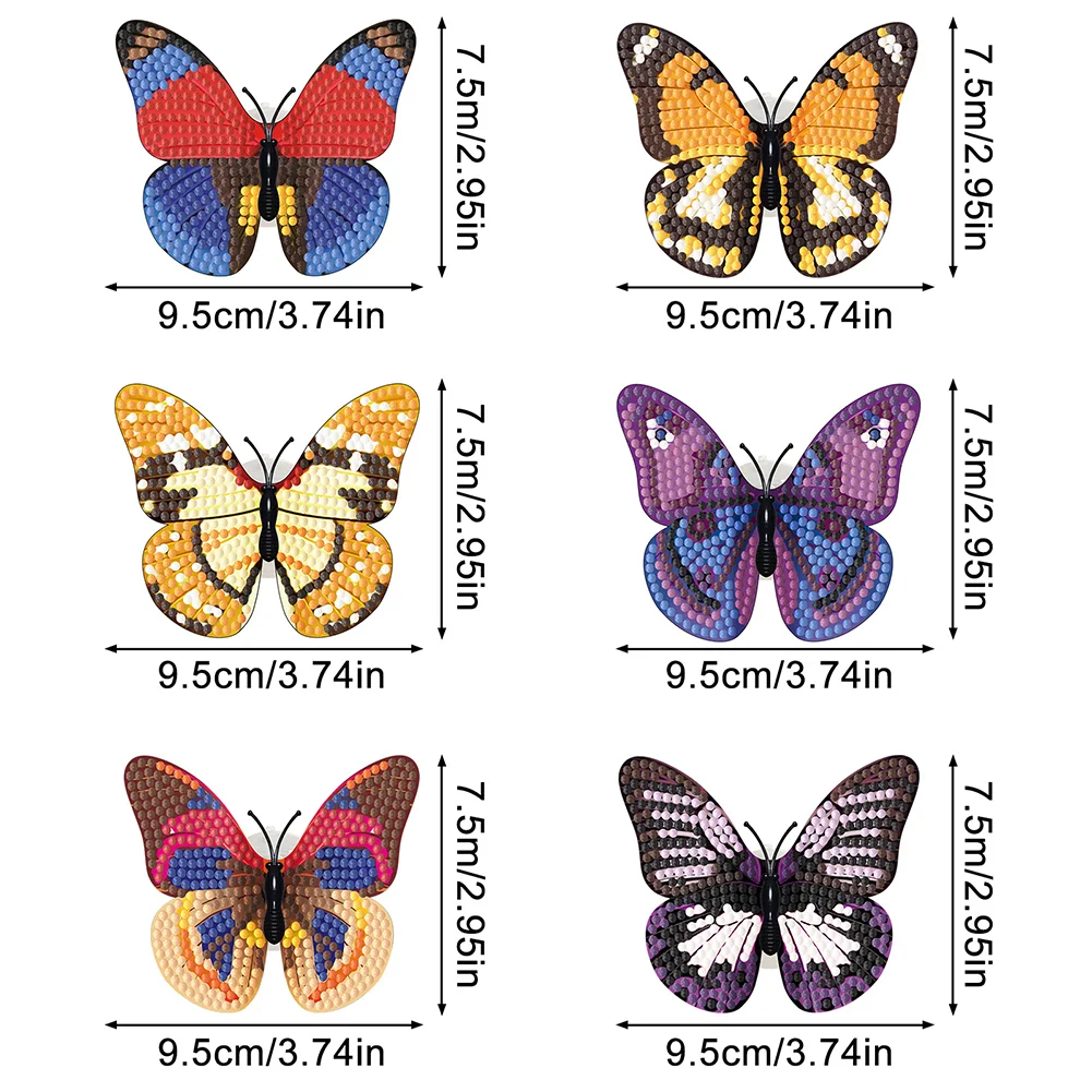 6Pcs Butterfly DIY Diamond Painting Decorative Stickers Set with Light
